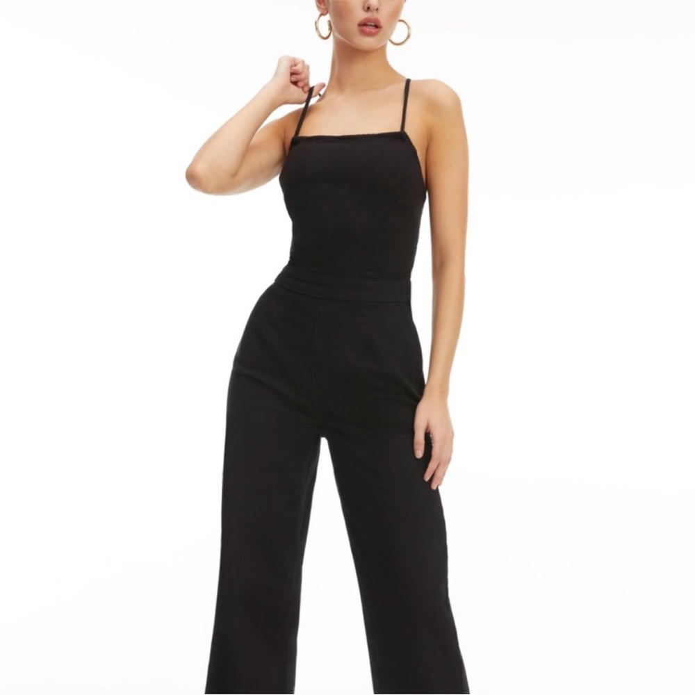 Good American Black Wide-Leg Jumpsuit with Spaghetti Straps